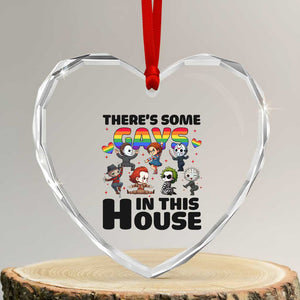 There's Some Gays in This House Heart Crystal Glass Ornament Funny LGBTQ+ Horror Character Pride Mashup TS02 Transparent Glass 3'' Heart Print Your Wear