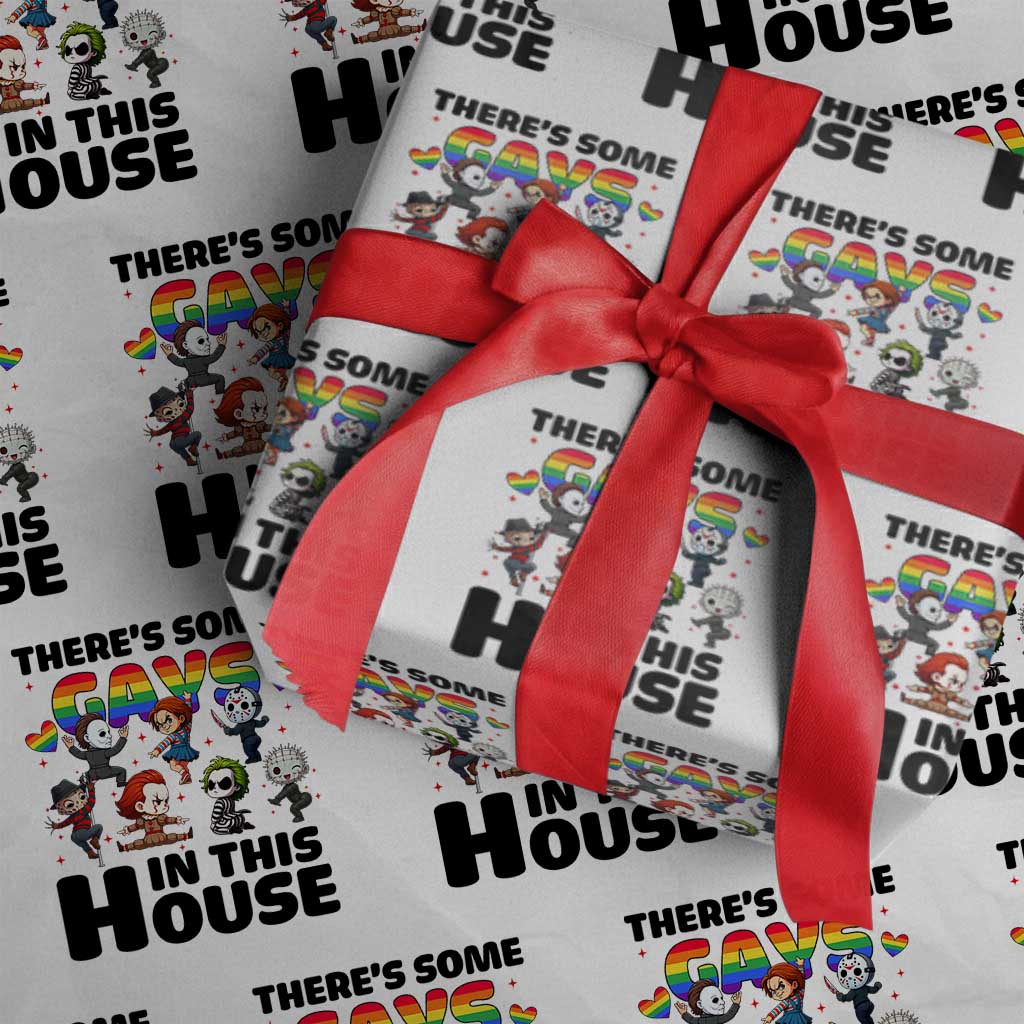 There's Some Gays in This House Wrapping Paper Roll Funny LGBTQ+ Horror Character Pride Mashup TS02 White Print Your Wear