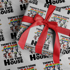 There's Some Gays in This House Wrapping Paper Roll Funny LGBTQ+ Horror Character Pride Mashup TS02 White Print Your Wear