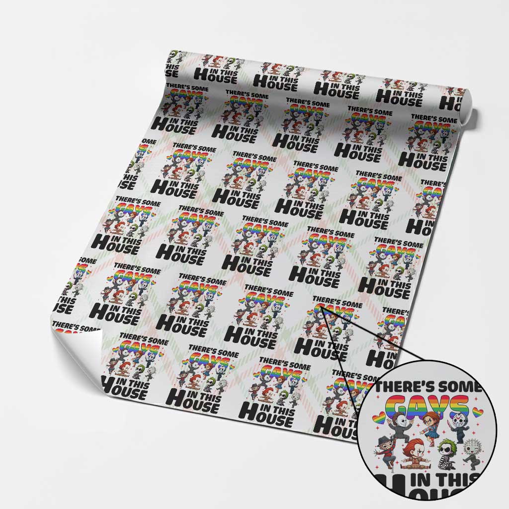 There's Some Gays in This House Wrapping Paper Roll Funny LGBTQ+ Horror Character Pride Mashup TS02 Christmas Plaid Print Your Wear