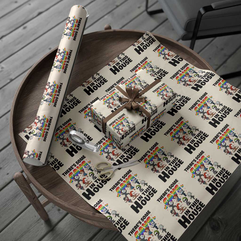 There's Some Gays in This House Wrapping Paper Roll Funny LGBTQ+ Horror Character Pride Mashup TS02 Beige Print Your Wear