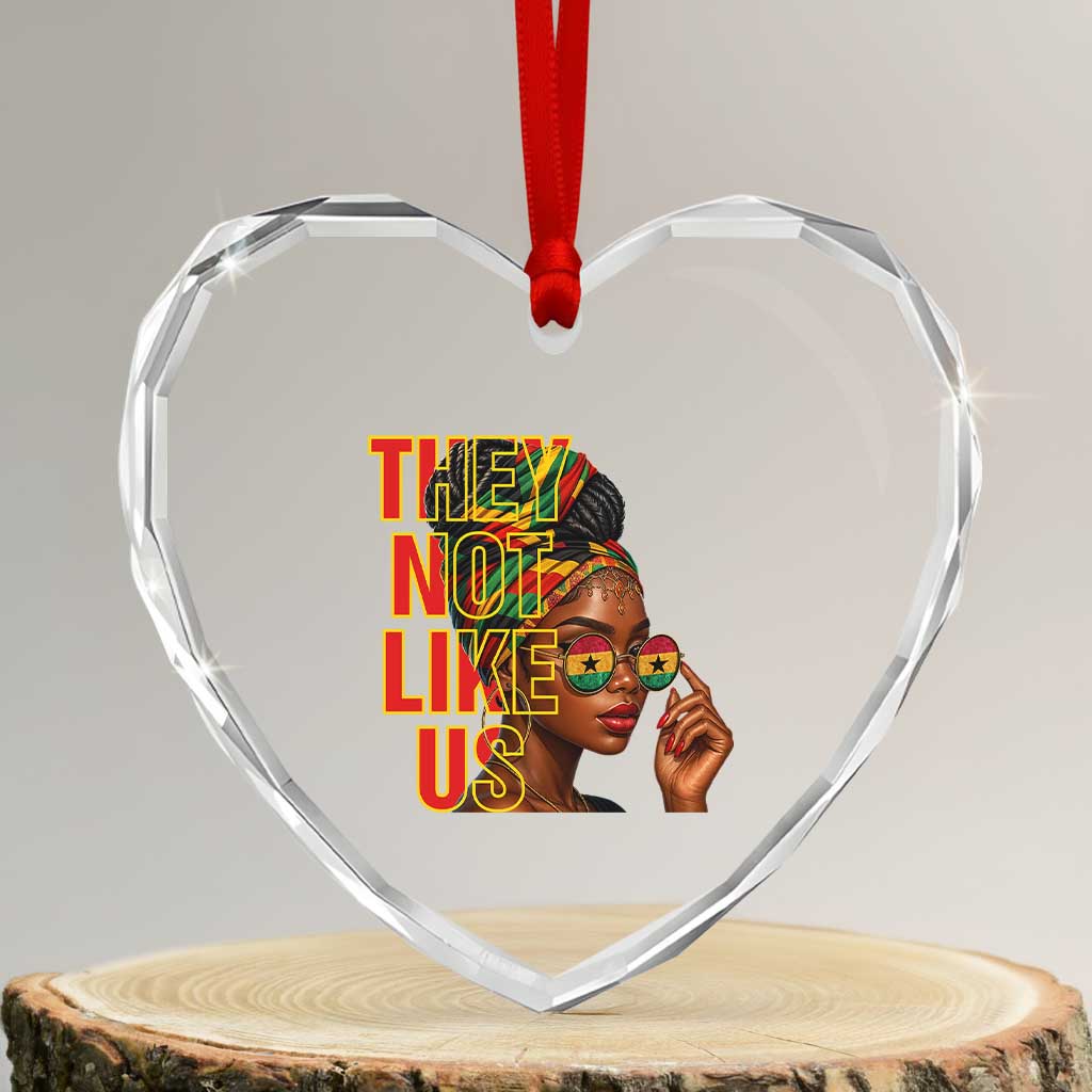 They Not Like Us Afro Queen Heart Crystal Glass Ornament Melanin Magic Woman witth Headwrap and Sunglasses TS02 Transparent Glass 3'' Heart Print Your Wear