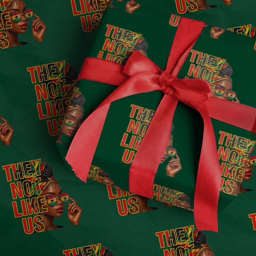 They Not Like Us Afro Queen Wrapping Paper Roll Melanin Magic Woman witth Headwrap and Sunglasses TS02 Green Print Your Wear