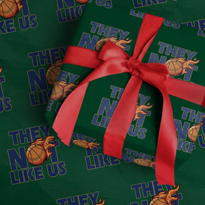 They Not Like Us Basketball Wrapping Paper Roll Fierce Flame Ball Graphic for Hooops Fans TS02 Green Print Your Wear