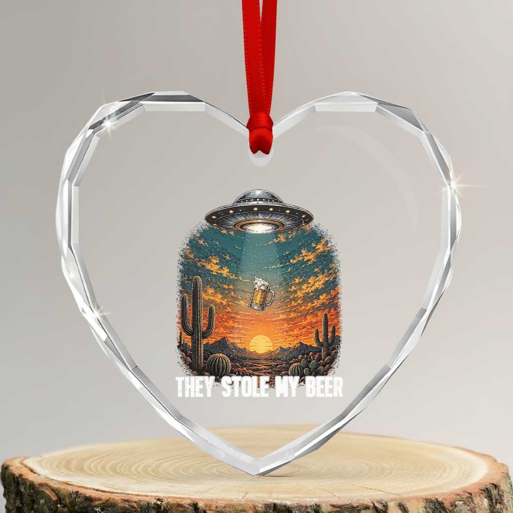 They Stole My Beer Heart Crystal Glass Ornament Funny UFO Abducting Beer Mug Vintage Western Gift TS12 Transparent Glass 3'' Heart Print Your Wear