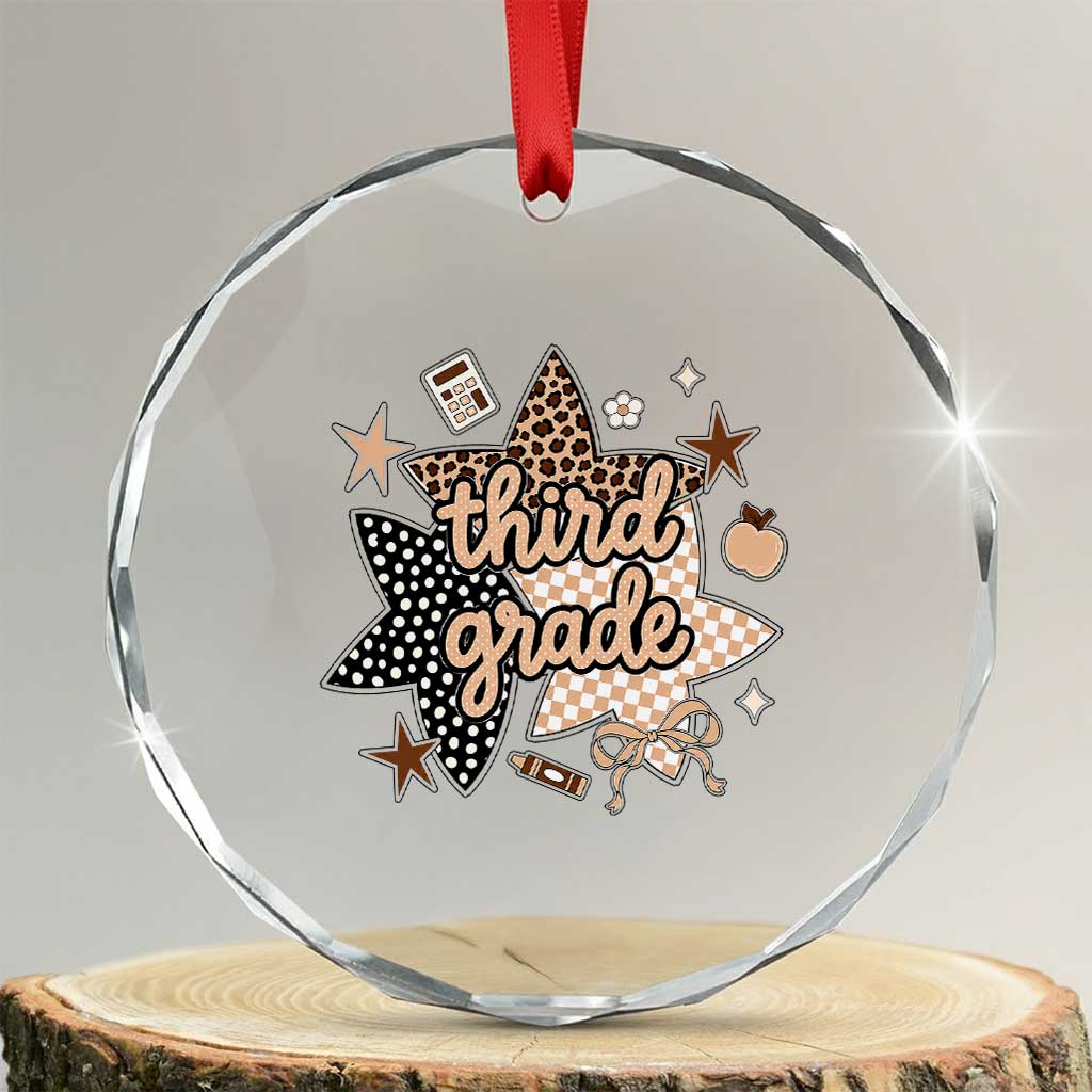 Third Grade Leopard Checkered Star Coquette Crystal Glass Ornament Cute 3rd Grade Girl Back to School Gift TS02 Transparent Glass 3'' Circle Print Your Wear