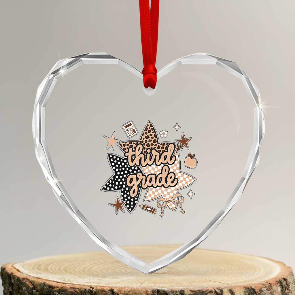 Third Grade Leopard Checkered Star Coquette Heart Crystal Glass Ornament Cute 3rd Grade Girl Back to School Gift TS02 Transparent Glass 3'' Heart Print Your Wear