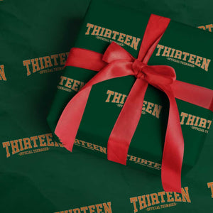 Thirteen Official Teenager Wrapping Paper Roll Vintage Retro Varsity 13th Birthday Gift Teen Girl TS10 Green Print Your Wear