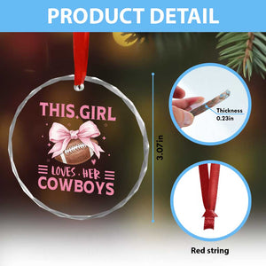 This Girl Loves Her Cowboy Crystal Glass Ornament Pink Bow FF Gift TS12 Print Your Wear