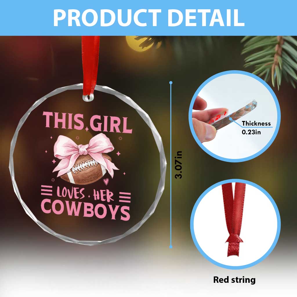 This Girl Loves Her Cowboys Crystal Glass Ornament Pink Bow Football Fan Gift TS12 Print Your Wear