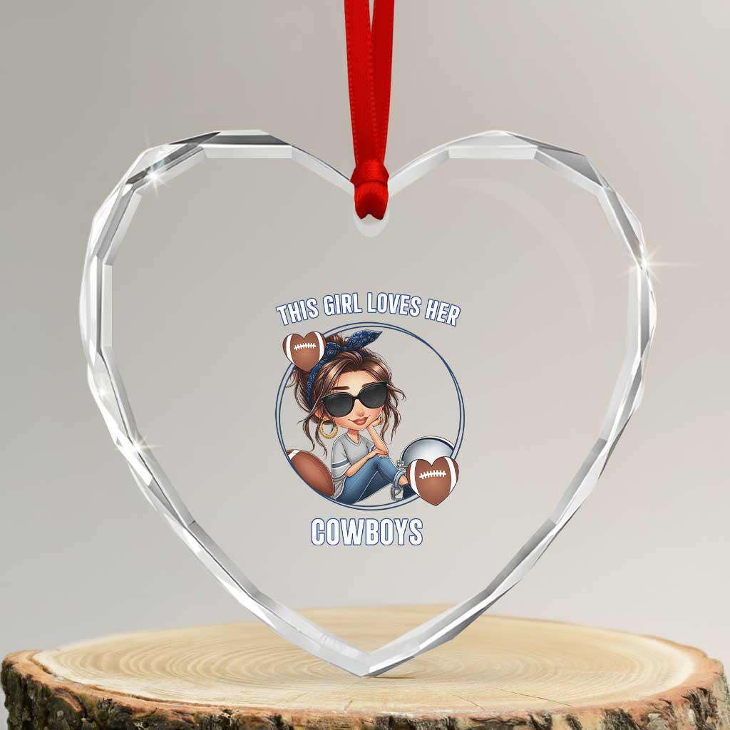 This Girl Loves Her Cowboy Heart Crystal Glass Ornament Game Day Gift For Fans TS12 Transparent Glass 3'' Heart Print Your Wear
