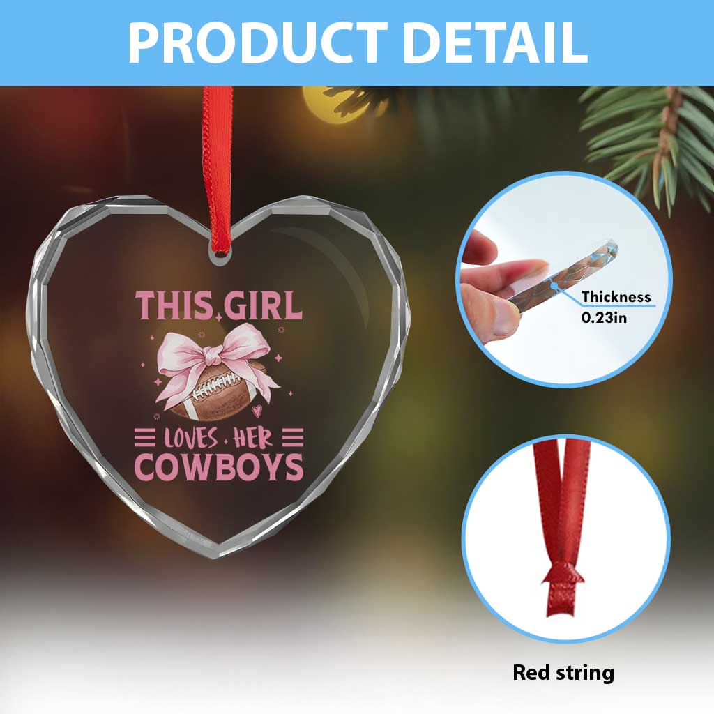 This Girl Loves Her Cowboys Heart Crystal Glass Ornament Pink Bow Football Fan Gift TS12 Print Your Wear