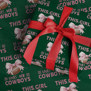 This Girl Loves Her Cowboy Wrapping Paper Roll Pink Bow FF Gift TS12 Green Print Your Wear