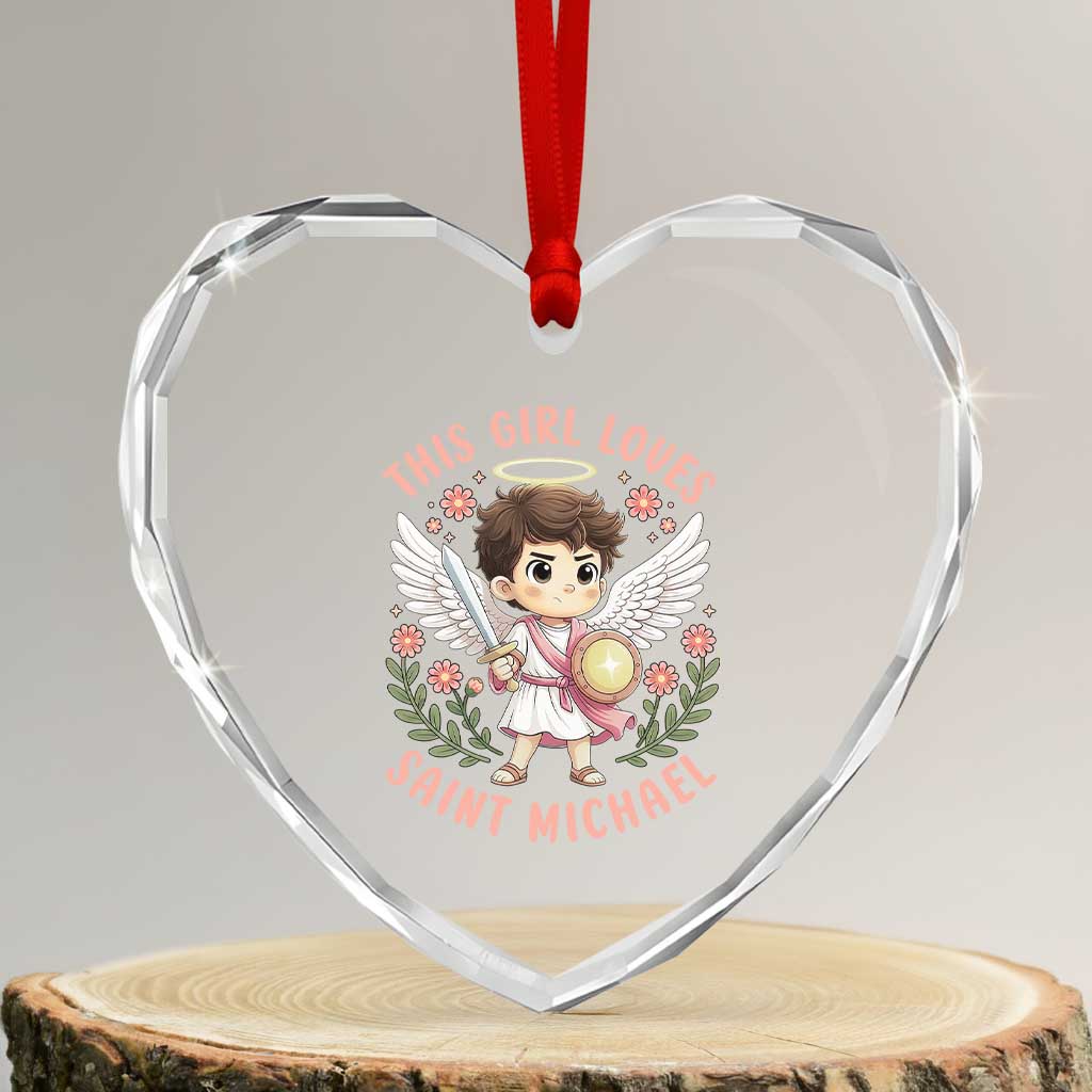 This Girl Loves Saint Michael Heart Crystal Glass Ornament Religious Faith Gift TS12 Transparent Glass 3'' Heart Print Your Wear