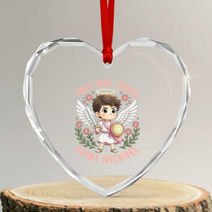 This Girl Loves Saint Michael Heart Crystal Glass Ornament Religious Faith Gift TS12 Transparent Glass 3'' Heart Print Your Wear