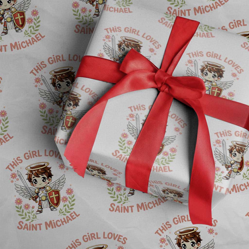 This Girl Loves Saint Michael Wrapping Paper Roll Catholic Faith Gift TS12 White Print Your Wear