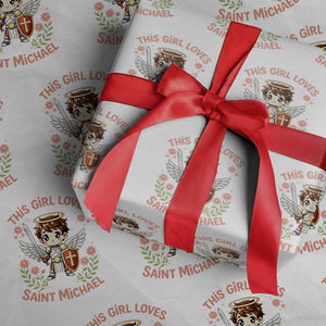 This Girl Loves Saint Michael Wrapping Paper Roll Catholic Faith Gift TS12 White Print Your Wear