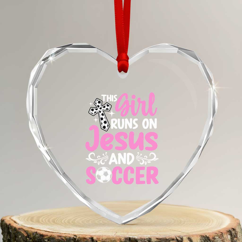 This Girl Runs On Jesus And Soccer Heart Crystal Glass Ornament Christian Soccer Mom TS12 Transparent Glass 3'' Heart Print Your Wear