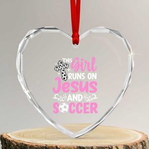 This Girl Runs On Jesus And Soccer Heart Crystal Glass Ornament Christian Soccer Mom TS12 Transparent Glass 3'' Heart Print Your Wear