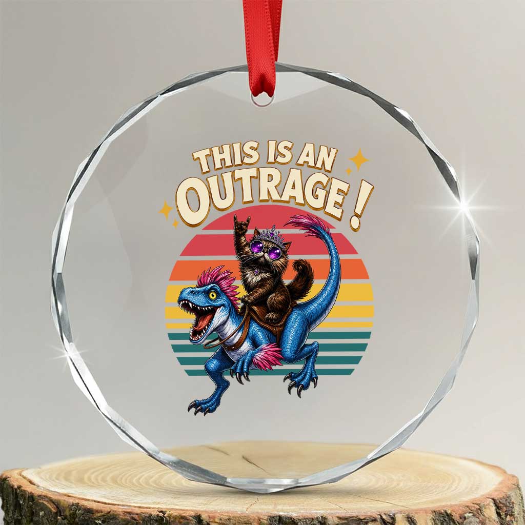 This Is An Outrage Cat Riding Dinosaur Crystal Glass Ornament Sci-Fi Book Lover Gift