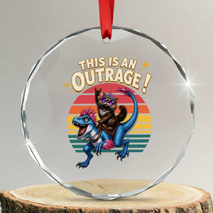 This Is An Outrage Cat Riding Dinosaur Crystal Glass Ornament Sci-Fi Book Lover Gift