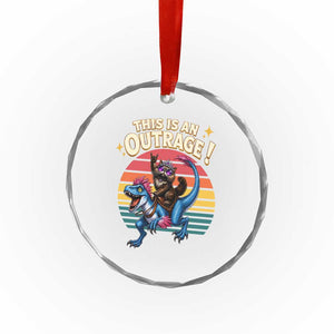 This Is An Outrage Cat Riding Dinosaur Crystal Glass Ornament Sci-Fi Book Lover Gift