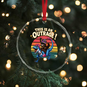 This Is An Outrage Cat Riding Dinosaur Crystal Glass Ornament Sci-Fi Book Lover Gift