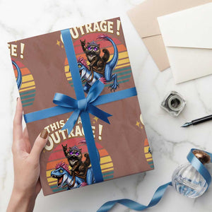 This Is An Outrage Cat Riding Dinosaur Wrapping Paper Roll Sci-Fi Book Lover Gift