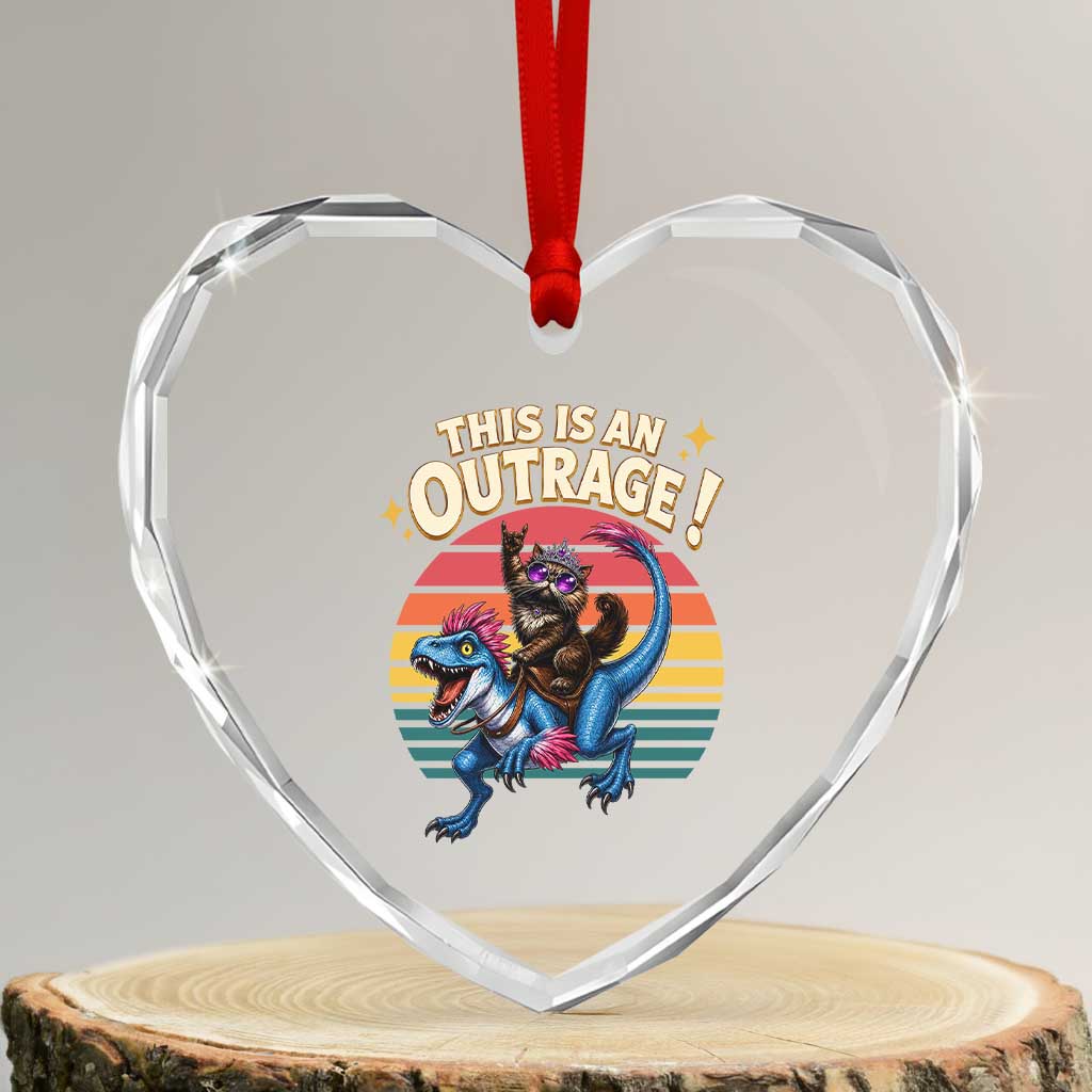 This Is An Outrage Cat Riding Dinosaur Heart Crystal Glass Ornament Sci-Fi Book Lover Gift TS12 Transparent Glass 3'' Heart Print Your Wear