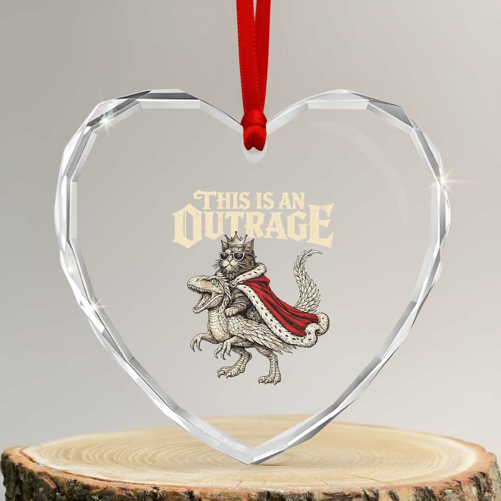 This Is an Outrage Royal Cat Heart Crystal Glass Ornament Funny Princess Cat Riding Dragon Fantasy TS02 Transparent Glass 3'' Heart Print Your Wear