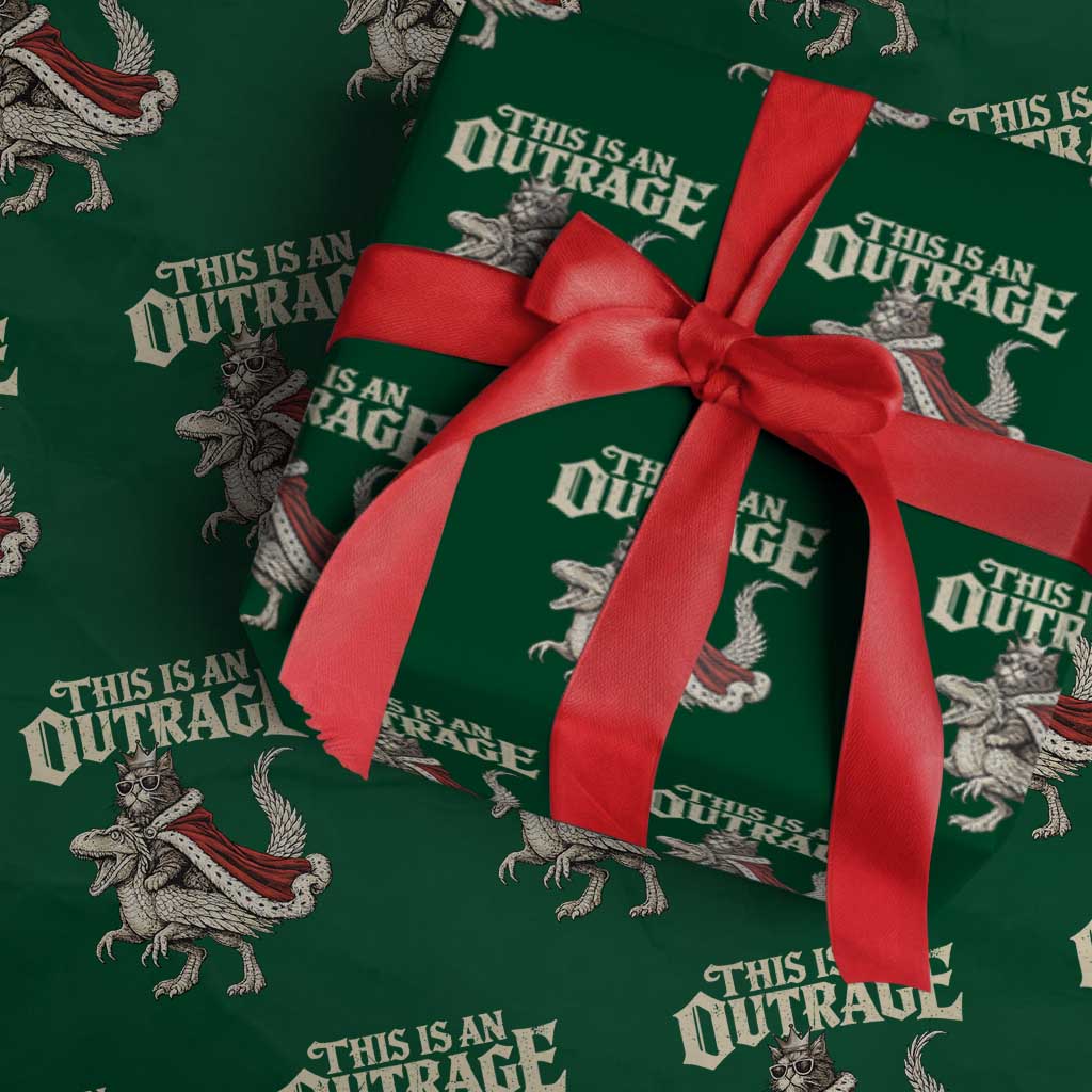 This Is an Outrage Royal Cat Wrapping Paper Roll Funny Princess Cat Riding Dragon Fantasy TS02 Green Print Your Wear