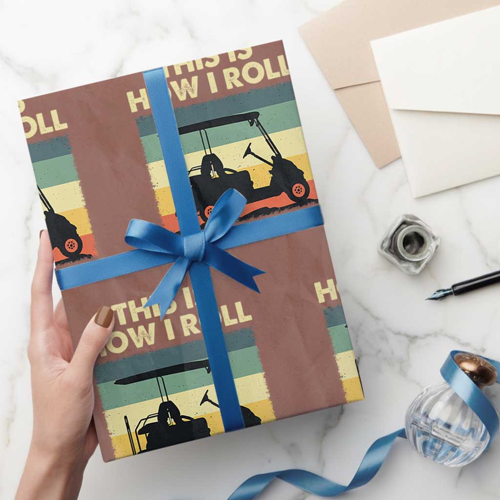 This Is How I Roll Golf Cart Retro 70s 80s Wrapping Paper Roll Vintage Golfing Lover Golfer Country Club Lifestyle TS02 Mocha Print Your Wear