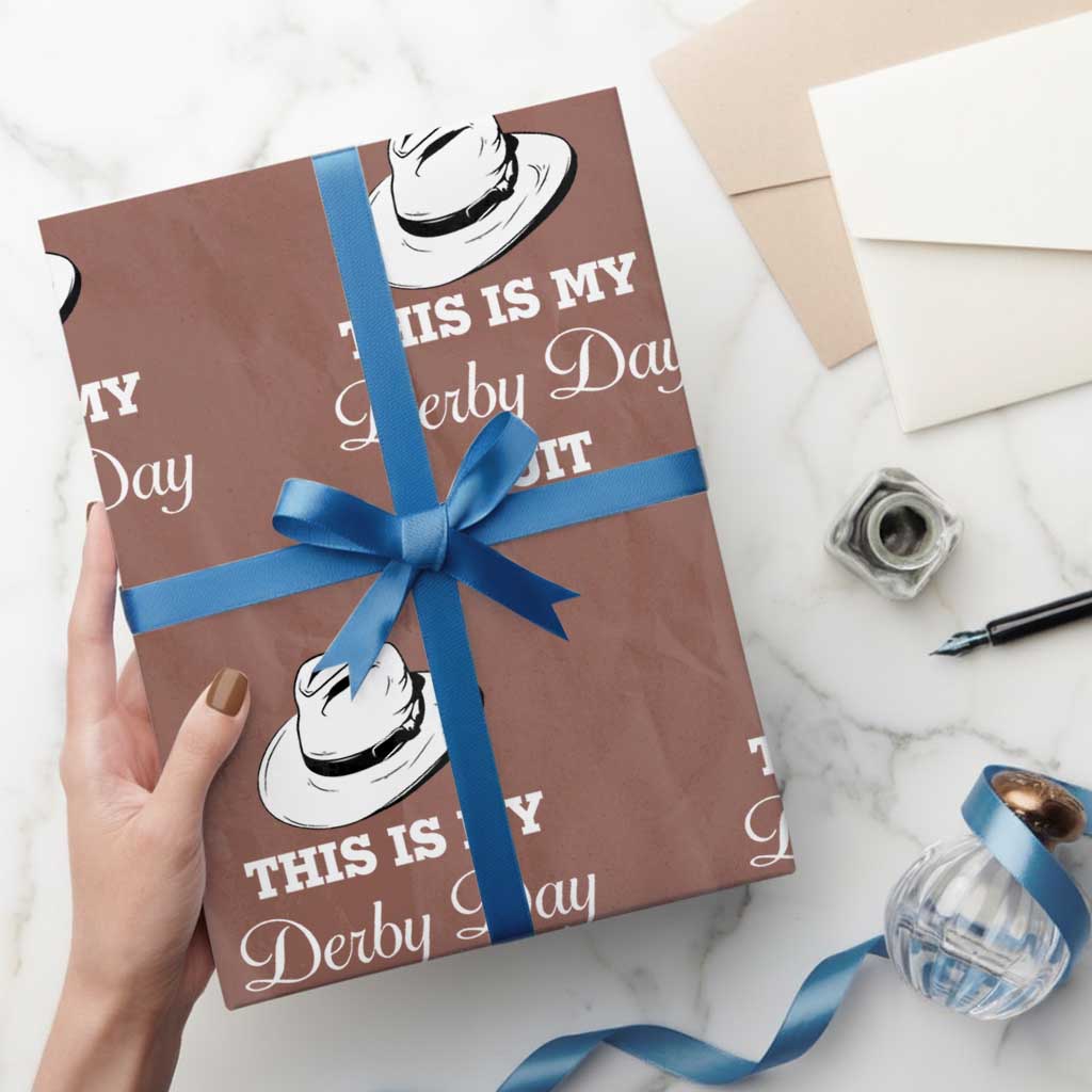 This Is My Derby Day Suit Fedora Hat Graphic Wrapping Paper Roll Funny Sarcastic Horse Racing Fan Part TS02 Mocha Print Your Wear
