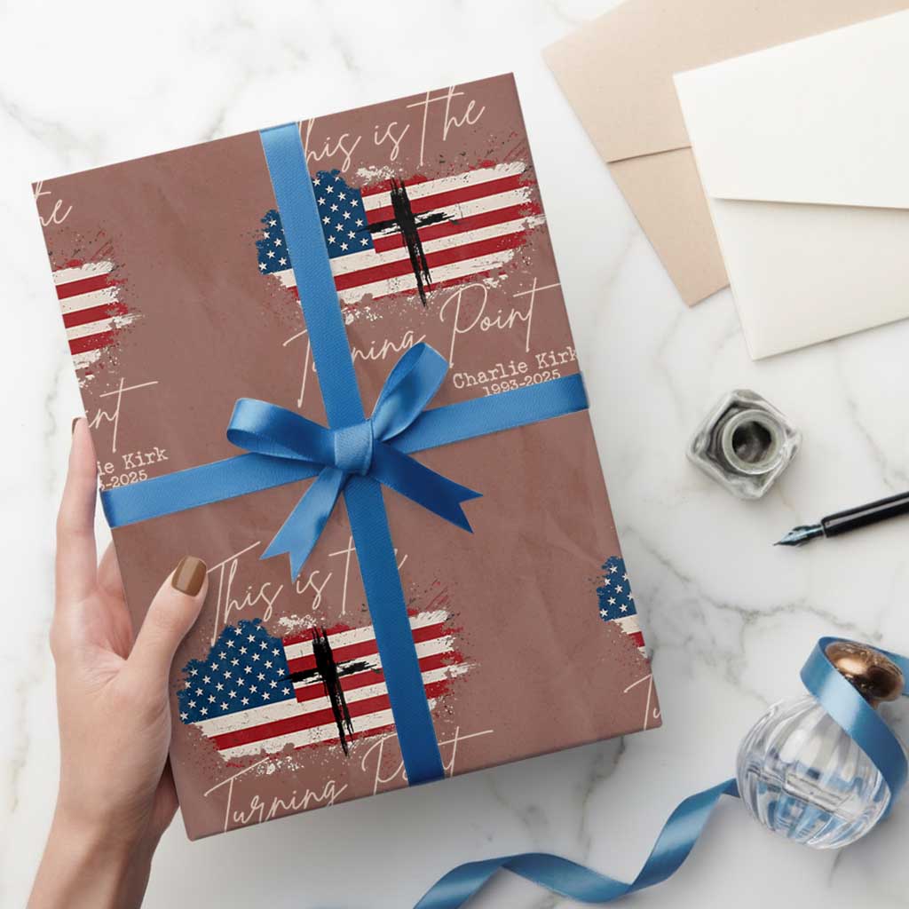 This is The Turning Point Memorial Wrapping Paper Roll Tribute to A True Patriot Christian Faith American Flag TS02 Mocha Print Your Wear