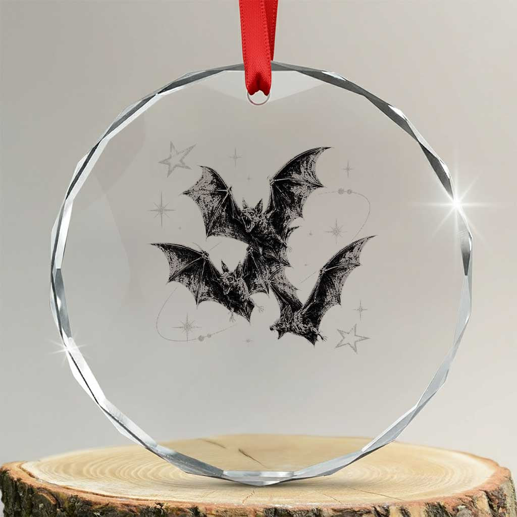 Three Bats Y2k Crystal Glass Ornament Vintage 90s Style Bat Gothic Occult Halloween Bat Graphic TS10 Transparent Glass 3'' Circle Print Your Wear