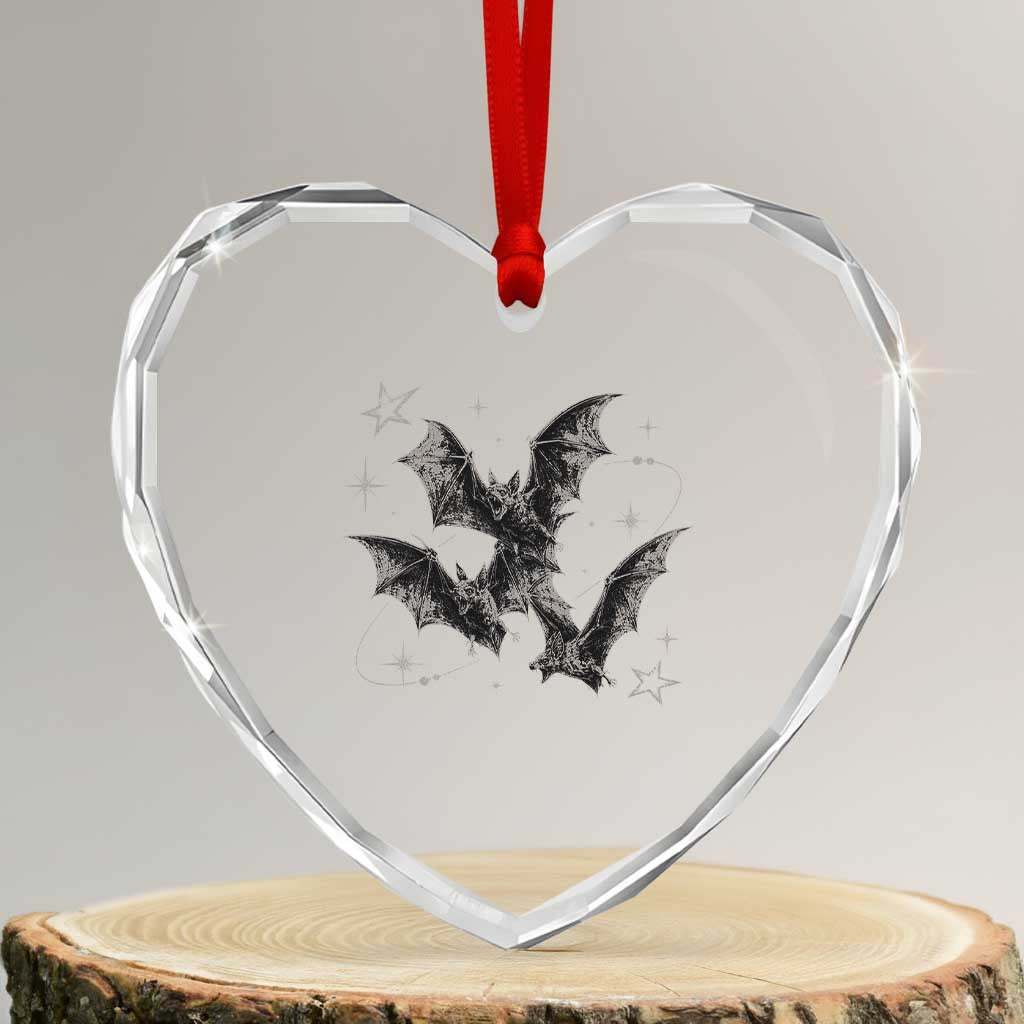 Three Bats Y2k Heart Crystal Glass Ornament Vintage 90s Style Bat Gothic Occult Halloween Bat Graphic TS10 Transparent Glass 3'' Heart Print Your Wear
