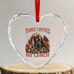 Three Coffees No Lunch Heart Crystal Glass Ornament Funny Medieval Knight Coffee Lover