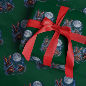 Three Crawfish Moon Wrapping Paper Roll Lobster Howling To The Moon Vintage Moon Animals TS10 Green Print Your Wear