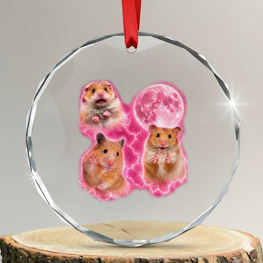 Three Hamsters Retro Graphic Crystal Glass Ornament Small Pet Lover Gift Idea TS12 Transparent Glass 3'' Circle Print Your Wear