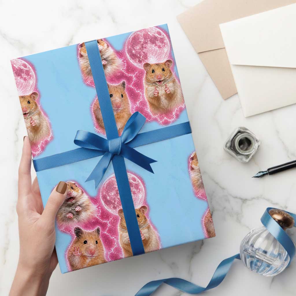 Three Hamsters Retro Graphic Wrapping Paper Roll Small Pet Lover Gift Idea TS12 Light Blue Print Your Wear