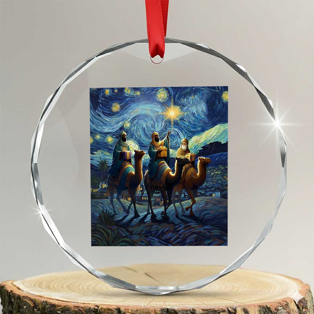 Three Kings Crystal Glass Ornament Nativity Scene Starry Night Christian Christmas TS14 Transparent Glass 3'' Circle Print Your Wear
