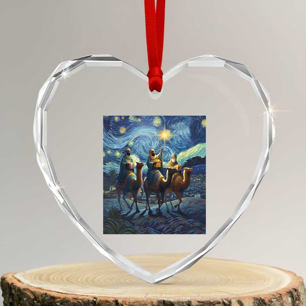 Three Kings Heart Crystal Glass Ornament Nativity Scene Starry Night Christian Christmas TS14 Transparent Glass 3'' Heart Print Your Wear