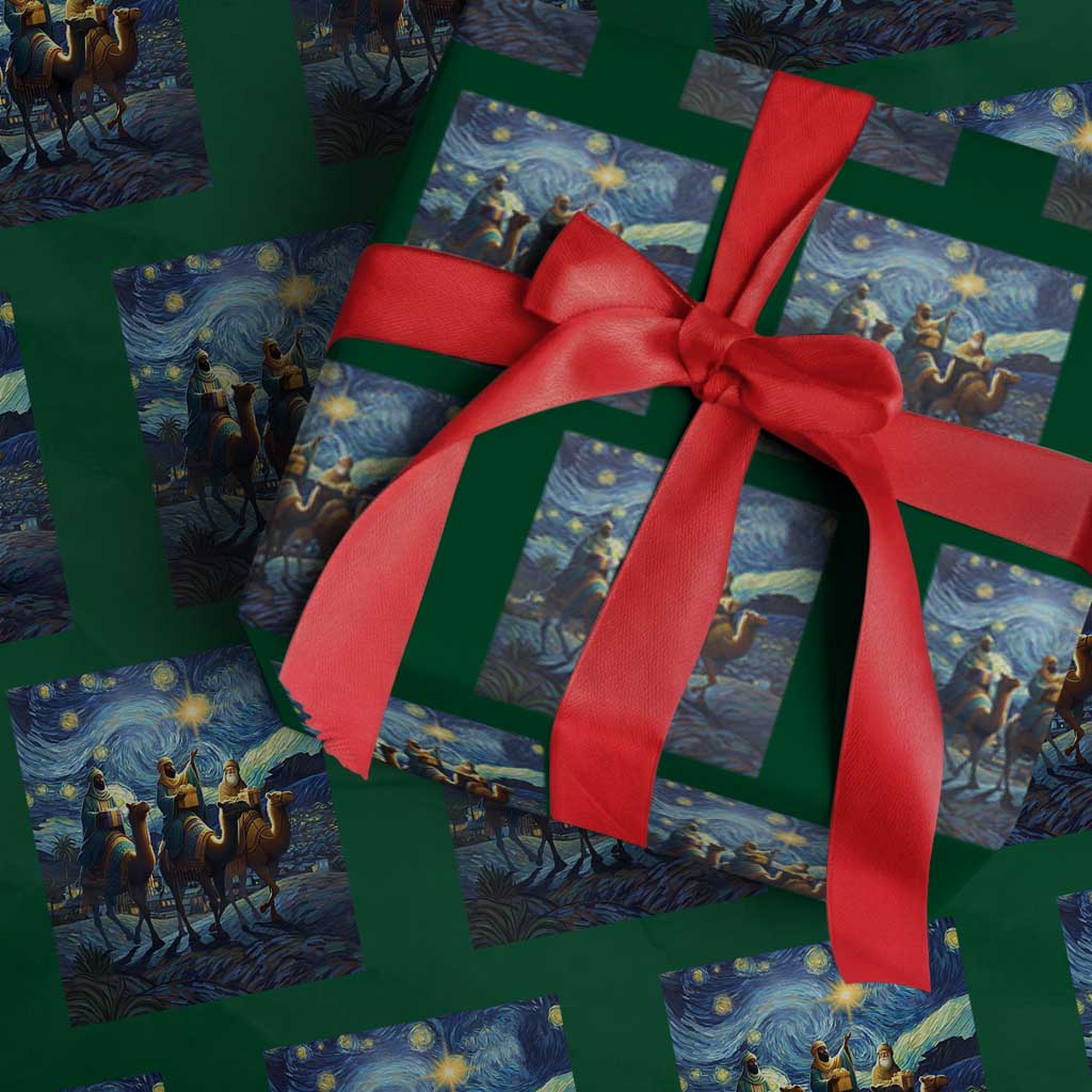 Three Kings Wrapping Paper Roll Nativity Scene Starry Night Christian Christmas TS14 Green Print Your Wear