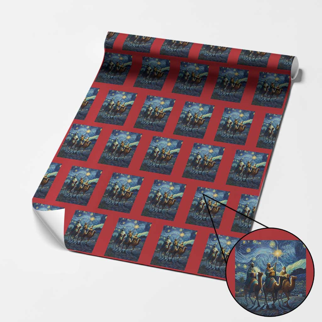 Three Kings Wrapping Paper Roll Nativity Scene Starry Night Christian Christmas TS14 Red Print Your Wear