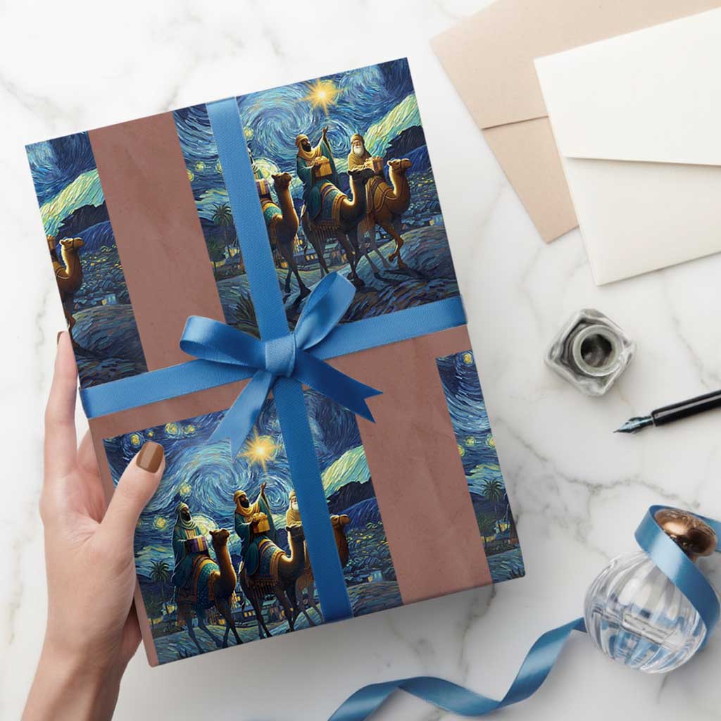 Three Kings Wrapping Paper Roll Nativity Scene Starry Night Christian Christmas TS14 Mocha Print Your Wear