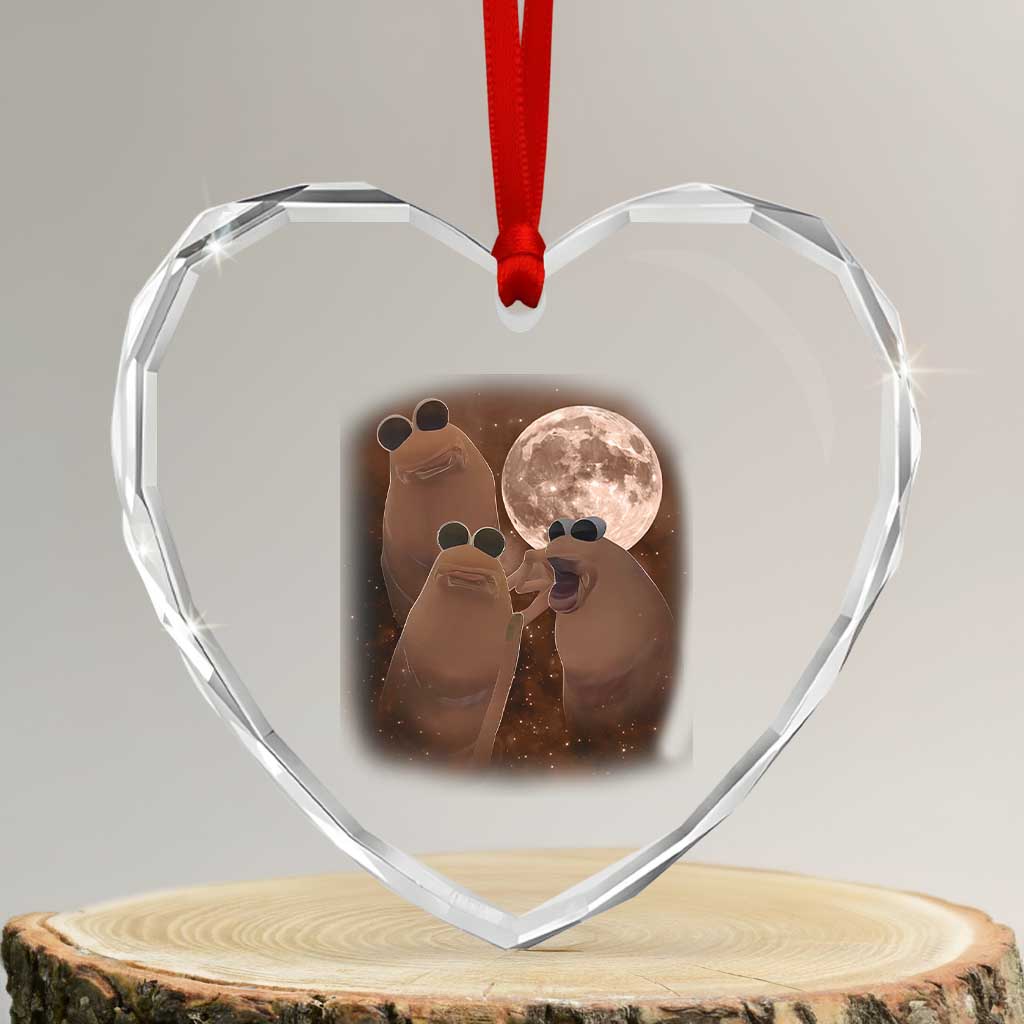 Three Marcus The Worm Moon Heart Crystal Glass Ornament Funny Weird Cursed Meme TS11 Transparent Glass 3'' Heart Print Your Wear