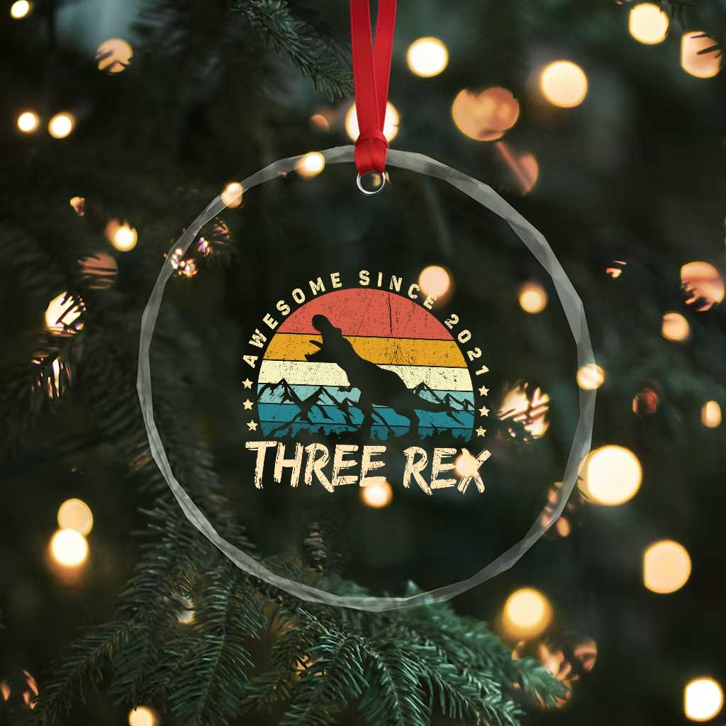 Three Rex 3rd Birthday Crystal Glass Ornament 3 Years Old Dinosaur Bday Boy TS02 Print Your Wear