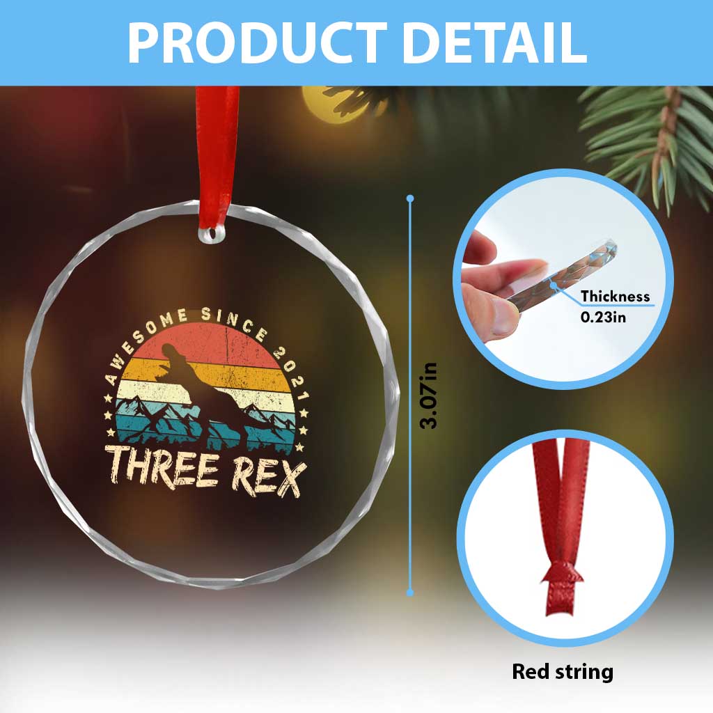 Three Rex 3rd Birthday Crystal Glass Ornament 3 Years Old Dinosaur Bday Boy TS02 Print Your Wear