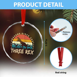 Three Rex 3rd Birthday Crystal Glass Ornament 3 Years Old Dinosaur Bday Boy TS02 Print Your Wear