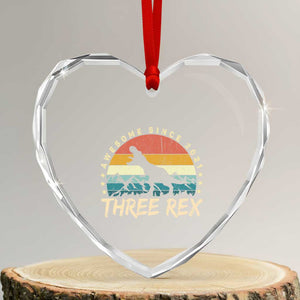 Three Rex 3rd Birthday Heart Crystal Glass Ornament 3 Years Old Dinosaur Bday Boy TS02 Transparent Glass 3'' Heart Print Your Wear